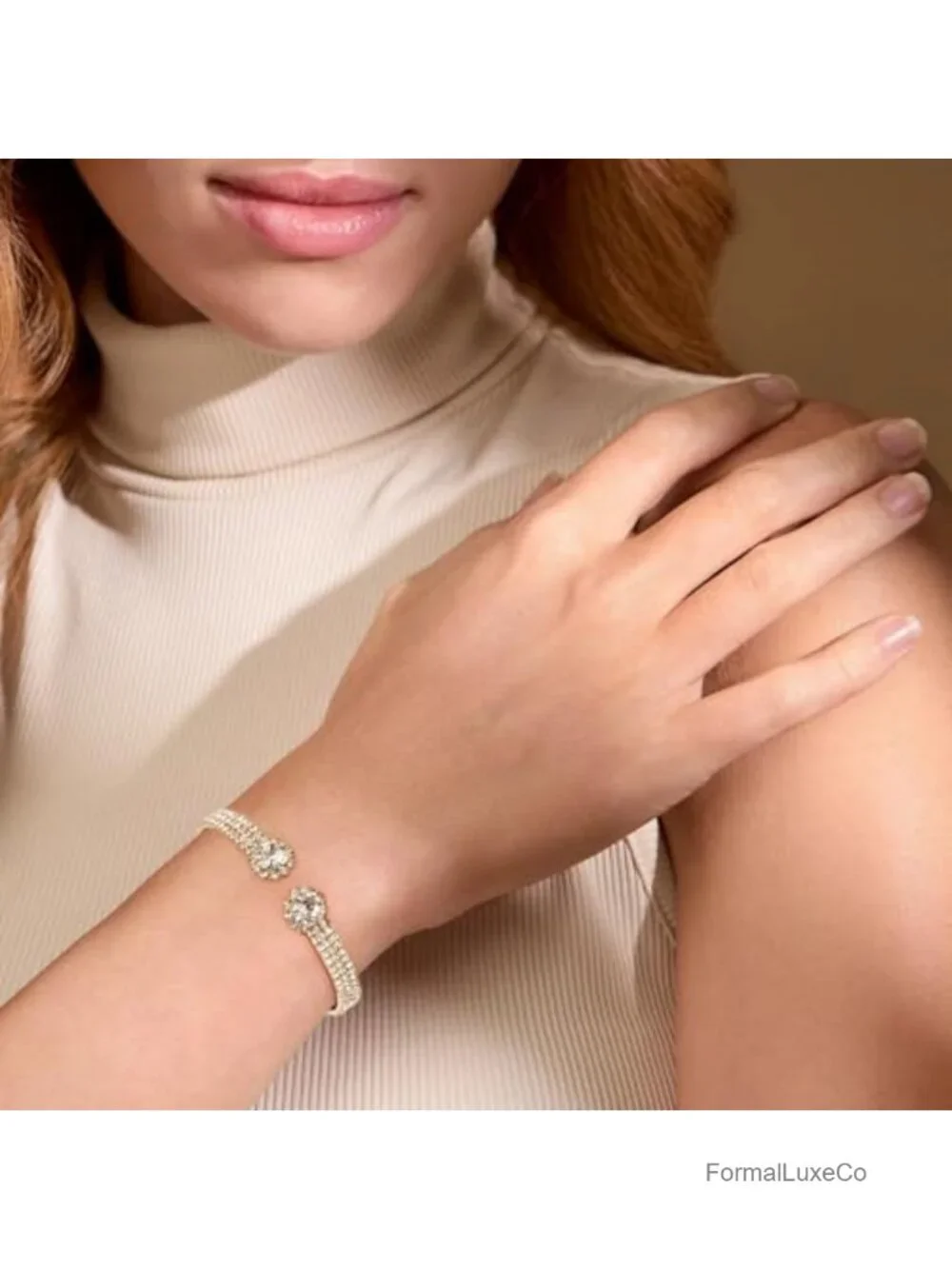 Rhinestone Tennis Cuff Bracelet for Women Crystal Bridal Bangle - Flexible